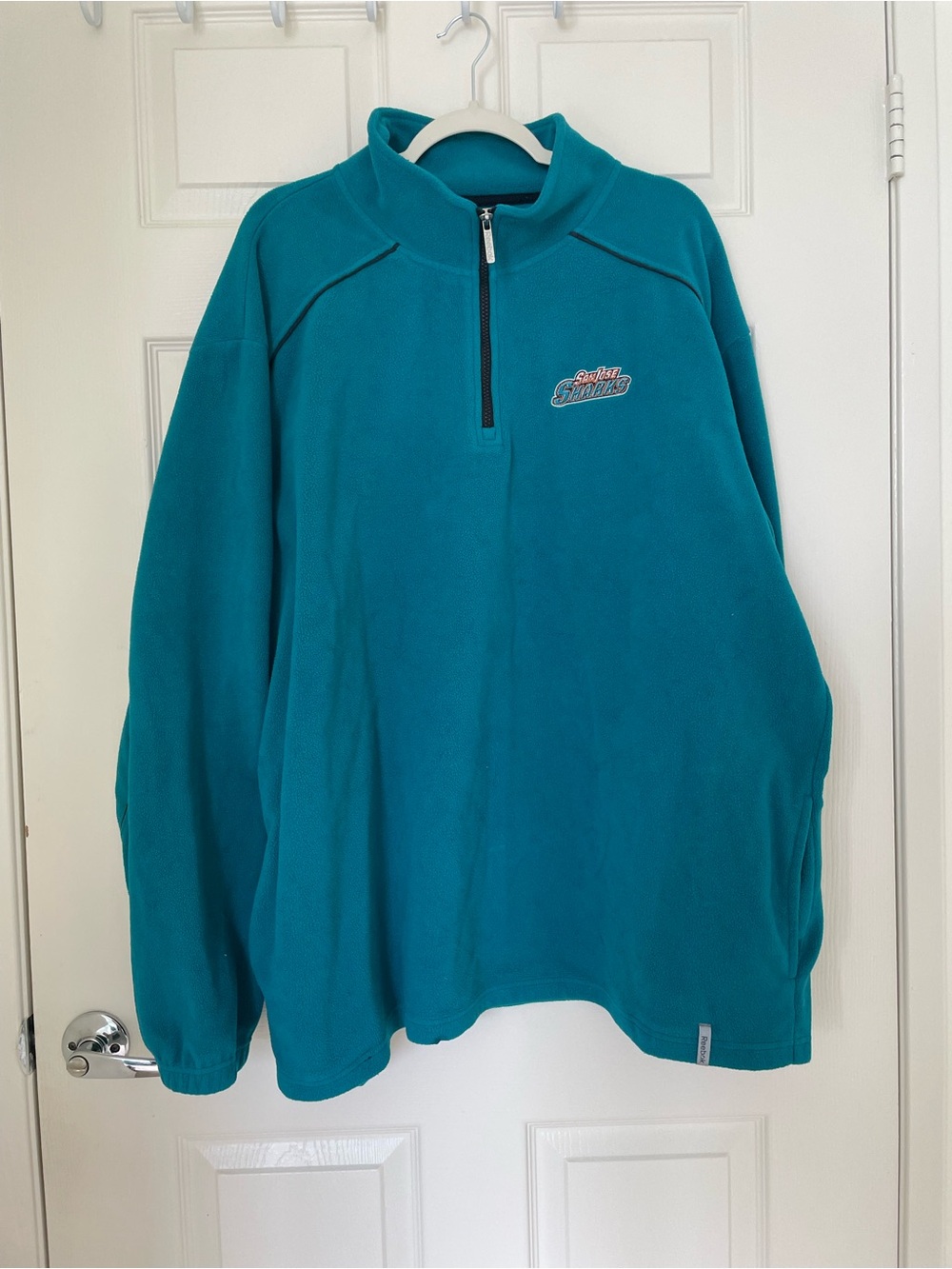 San Jose Sharks Hockey Reebok Teal Quarter-Zip Fleece Pulloverw